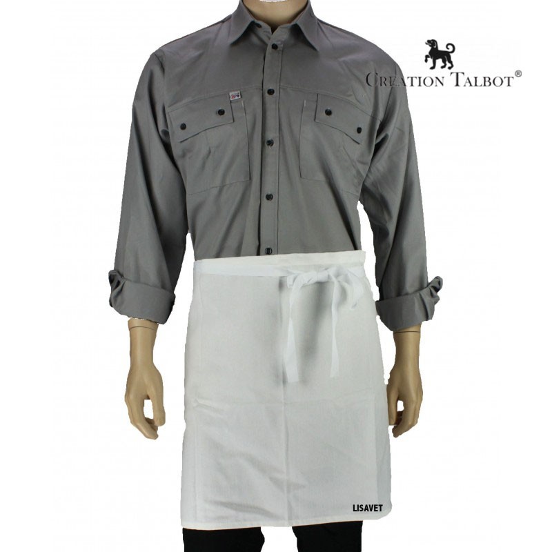 Tablier boucher blanc en coton/polyester sans poche - BOUCHER REMI  CONFECTION